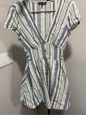 As U Wish Blue & White Striped Button-Front Mini Dress